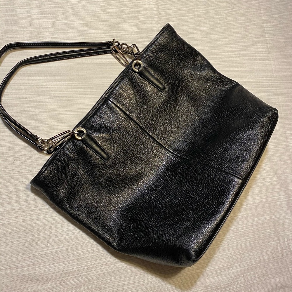 COACH Black Leather Shoulder Tote Bag Purse - Picture 7 of 11